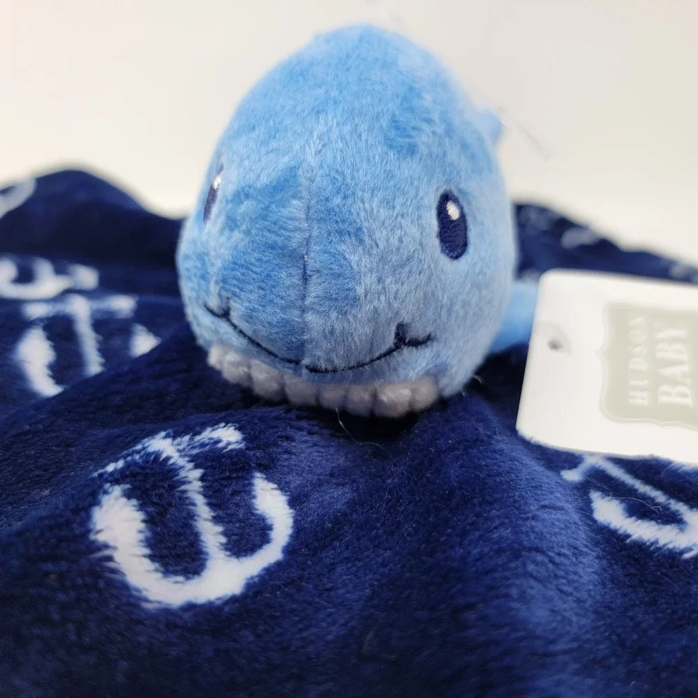 NWT HB Hudson Baby Whale Anchor Nautical Plush Navy Blue Lovey Security Blanket